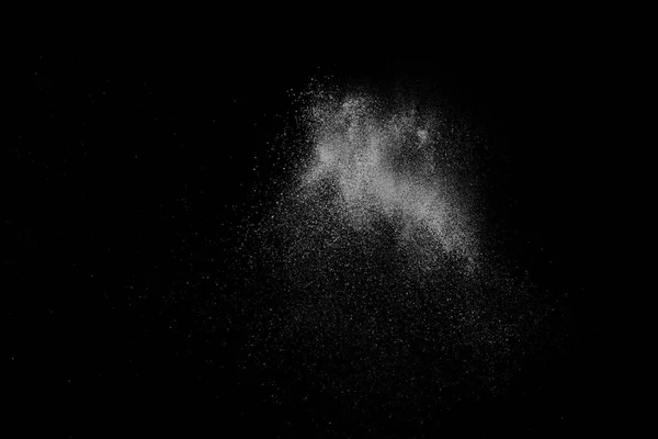Bevries Beweging Van Witte Deeltjes Zwarte Achtergrond Poederexplosie Abstracte Stof — Stockfoto