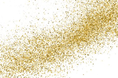 Beyazda izole edilmiş altın rengi parıltı dokusu. Amber Parçacık Rengi. Kutlama arkaplanı. Altın Konfeti Patlaması. Vektör İllüstrasyonu, Eps 10.