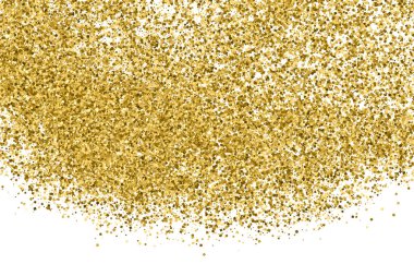 Beyazda izole edilmiş altın rengi parıltı dokusu. Amber Parçacık Rengi. Kutlama arkaplanı. Altın Konfeti Patlaması. Vektör İllüstrasyonu, Eps 10.