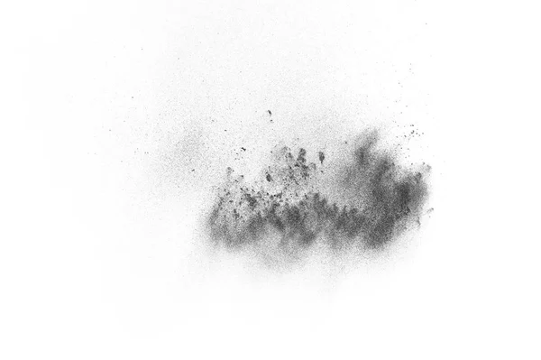 Explosões Partículas Negras Isoladas Fundo Branco Textura Sobreposição Poeira Abstrata — Fotografia de Stock