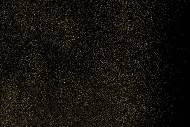 Altın Glitter doku siyah izole. Amber parçacıklar renk. Kutlama arka plan. Altın patlama konfeti. Tasarım öğesi. Dijital olarak oluşturulan görüntü. Vektör çizim, Eps 10.