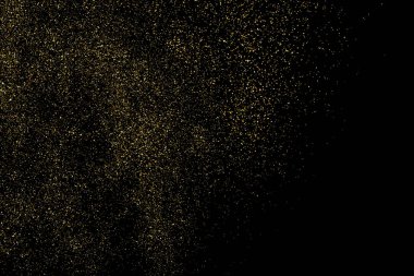 Altın Glitter doku siyah izole. Amber parçacıklar renk. Kutlama arka plan. Altın patlama konfeti. Tasarım öğesi. Dijital olarak oluşturulan görüntü. Vektör çizim, Eps 10.