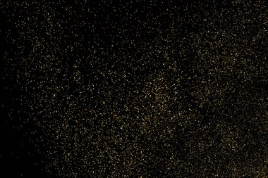 Altın Glitter doku siyah izole. Amber parçacıklar renk. Kutlama arka plan. Altın patlama konfeti. Tasarım öğesi. Dijital olarak oluşturulan görüntü. Vektör çizim, Eps 10.