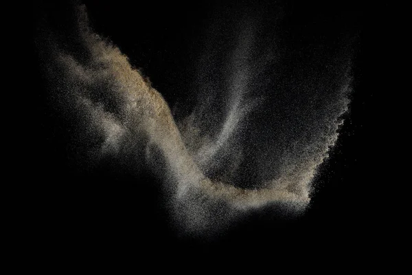 Explosão Areia Isolada Fundo Preto Nuvem Partículas Abstratas Elemento Textura — Fotografia de Stock