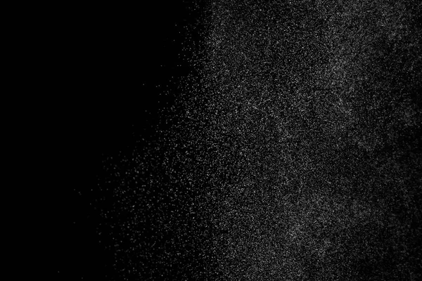 Abstracte Plons Water Zwarte Achtergrond Bevries Beweging Van Witte Deeltjes — Stockfoto