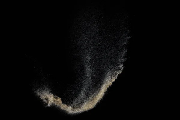 Explosión Arena Aislada Sobre Fondo Negro Nube Partículas Abstractas Elemento —  Fotos de Stock