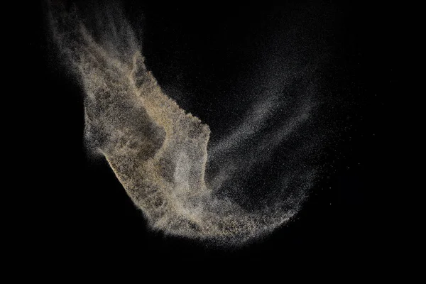 Sandy Explosion Isolerad Svart Bakgrund Abstrakta Partiklar Moln Textur Element — Stockfoto