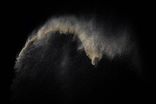 Explosão Areia Isolada Fundo Preto Nuvem Partículas Abstratas Elemento Textura — Fotografia de Stock