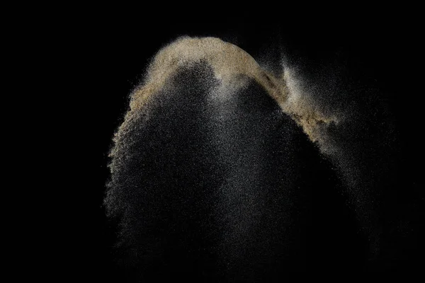 Sandige Explosion Isoliert Auf Schwarzem Hintergrund Abstrakte Partikelwolken Texturelement Für — Stockfoto