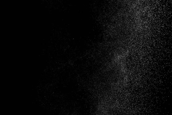 水花在黑色背景上的摘要 白色粒子的冻结运动 雪覆盖纹理 — 图库照片