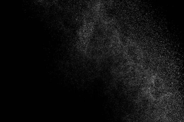水花在黑色背景上的摘要 白色粒子的冻结运动 雪覆盖纹理 — 图库照片