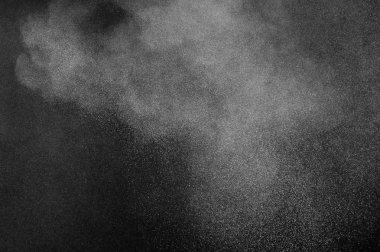 Siyah arka plan üzerine beyaz toz patlama. Soyut toz doku.