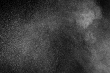Siyah arka plan üzerine beyaz toz patlama. Soyut toz doku.