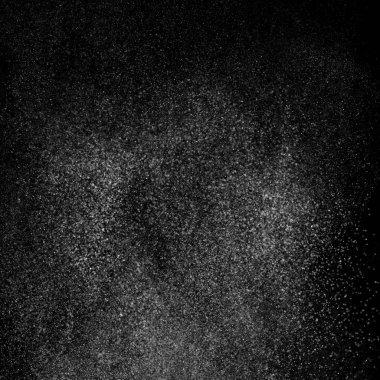 Kare siyah bir zemin üzerine su sıçramalarına soyut. Beyaz parçacıkların hareket dondurmak. Yağmur, kar doku yerleşimi.. 