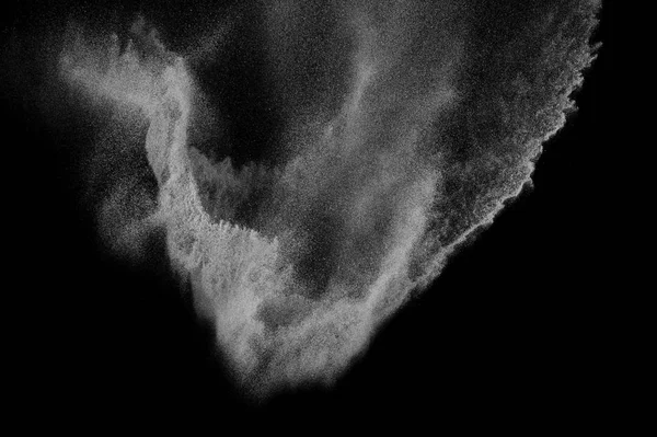 Gefrierbewegung Weißer Teilchen Auf Schwarzem Hintergrund Pulverexplosion Abstrakte Staubüberlagerung — Stockfoto