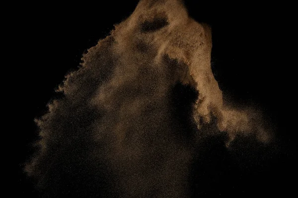 Explosion Sableuse Isolée Sur Fond Noir Nuage Sable Abstrait — Photo