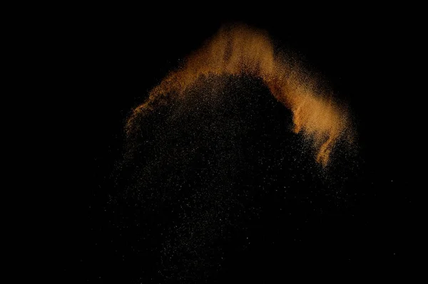 Explosion Sableuse Isolée Sur Fond Noir Nuage Sable Abstrait — Photo