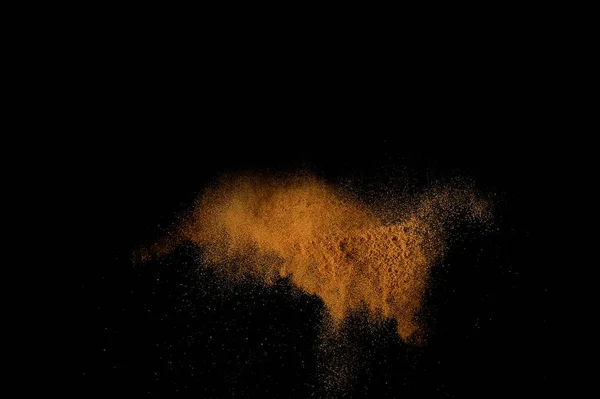 Explosion Sableuse Isolée Sur Fond Noir Nuage Sable Abstrait — Photo