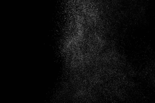 Absztrakt Fröccsenő Víz Fekete Háttérrel Állítsa Meg Fehér Részecskék Mozgását — Stock Fotó