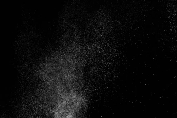 Abstracte Plons Water Zwarte Achtergrond Bevries Beweging Van Witte Deeltjes — Stockfoto