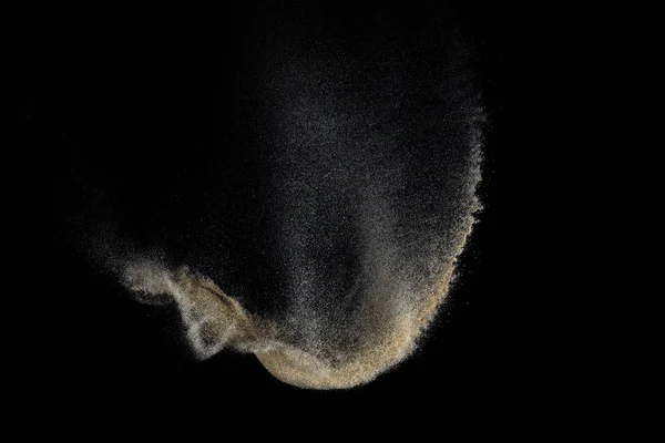Explosión Arena Aislada Sobre Fondo Negro Nube Partículas Abstractas Elemento —  Fotos de Stock