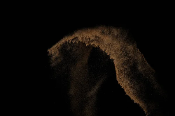 Zandexplosie Geïsoleerd Zwarte Achtergrond Abstracte Zandwolk — Stockfoto