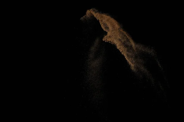 Explosion Sableuse Isolée Sur Fond Noir Nuage Sable Abstrait — Photo