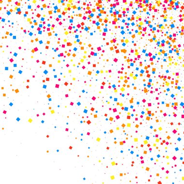 Renkli konfeti patlaması. Beyaz arkaplanda izole edilmiş tahıllı, çok renkli doku. Düz tasarım elemanı. Vektör illüstrasyonuName.