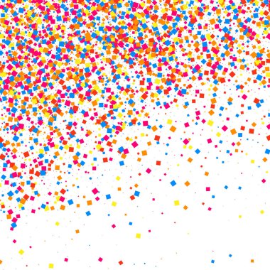 Renkli konfeti patlaması. Beyaz arkaplanda izole edilmiş tahıllı, çok renkli doku. Düz tasarım elemanı. Vektör illüstrasyonuName.