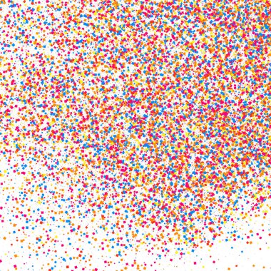 Renkli konfeti patlaması. Beyaz arkaplanda izole edilmiş tahıllı, çok renkli doku. Düz tasarım elemanı. Vektör illüstrasyonuName.