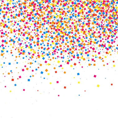 Renkli konfeti patlaması. Beyaz arkaplanda izole edilmiş tahıllı, çok renkli doku. Düz tasarım elemanı. Vektör illüstrasyonuName.