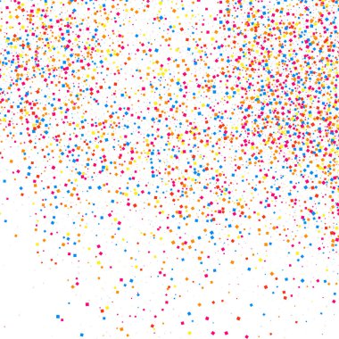 Renkli konfeti patlaması. Beyaz arkaplanda izole edilmiş tahıllı, çok renkli doku. Düz tasarım elemanı. Vektör illüstrasyonuName.