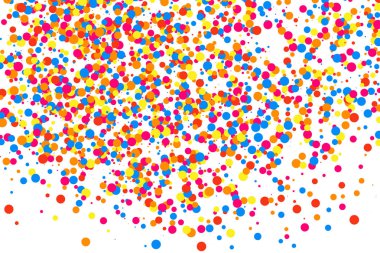 Renkli konfeti patlaması. Beyaz arkaplanda izole edilmiş tahıllı, çok renkli doku. Düz tasarım elemanı. Vektör illüstrasyonuName.