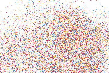 Renkli konfeti patlaması. Beyaz arkaplanda izole edilmiş tahıllı, çok renkli doku. Düz tasarım elemanı. Vektör illüstrasyonuName.