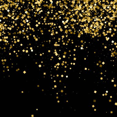 Altın glitter doku siyah izole. Amber parçacıklar renk. Kutlama arka plan. Altın patlama konfeti. Vektör çizim, eps 10.