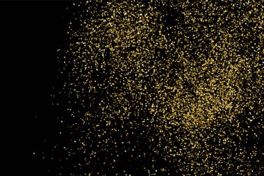 Altın glitter doku siyah izole. Amber parçacıklar renk. Kutlama arka plan. Altın patlama konfeti. Vektör çizim, eps 10.