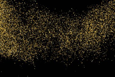 Altın glitter doku siyah izole. Amber parçacıklar renk. Kutlama arka plan. Altın patlama konfeti. Vektör çizim, eps 10.