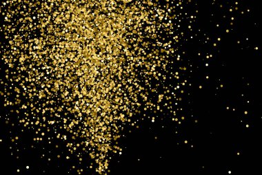 Altın glitter doku siyah izole. Amber parçacıklar renk. Kutlama arka plan. Altın patlama konfeti. Vektör çizim, eps 10.