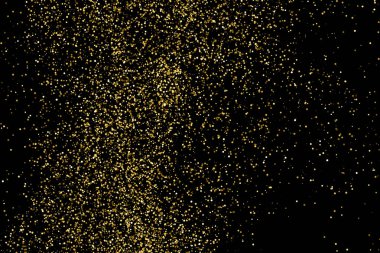 Altın glitter doku siyah izole. Amber parçacıklar renk. Kutlama arka plan. Altın patlama konfeti. Vektör çizim, eps 10.