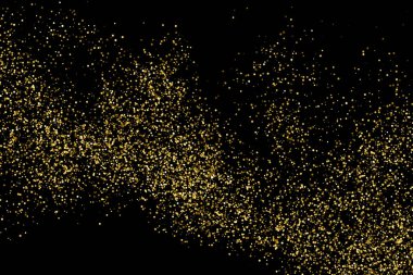 Altın glitter doku siyah izole. Amber parçacıklar renk. Kutlama arka plan. Altın patlama konfeti. Vektör çizim, eps 10.