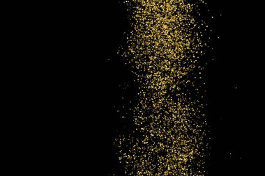 Altın glitter doku siyah izole. Amber parçacıklar renk. Kutlama arka plan. Altın patlama konfeti. Vektör çizim, eps 10.