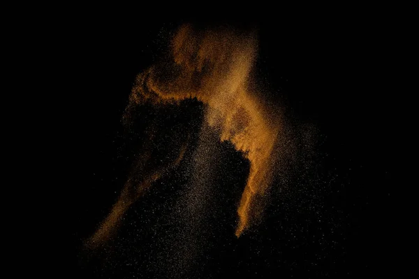 Explosion Sableuse Isolée Sur Fond Noir Nuage Sable Abstrait — Photo