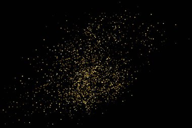 Altın glitter doku siyah izole. Amber parçacıklar renk. Kutlama arka plan. Altın patlama konfeti. Vektör çizim, eps 10.