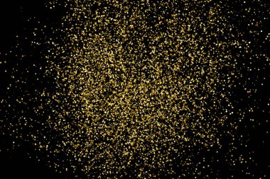 Altın glitter doku siyah izole. Amber parçacıklar renk. Kutlama arka plan. Altın patlama konfeti. Vektör çizim, eps 10.