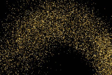 Altın glitter doku siyah izole. Amber parçacıklar renk. Kutlama arka plan. Altın patlama konfeti. Vektör çizim, eps 10.