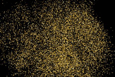 Altın glitter doku siyah izole. Amber parçacıklar renk. Kutlama arka plan. Altın patlama konfeti. Vektör çizim, eps 10.