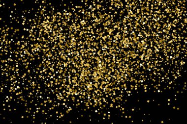 Altın glitter doku siyah izole. Amber parçacıklar renk. Kutlama arka plan. Altın patlama konfeti. Vektör çizim, eps 10.