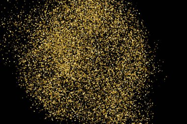 Altın glitter doku siyah izole. Amber parçacıklar renk. Kutlama arka plan. Altın patlama konfeti. Vektör çizim, eps 10.