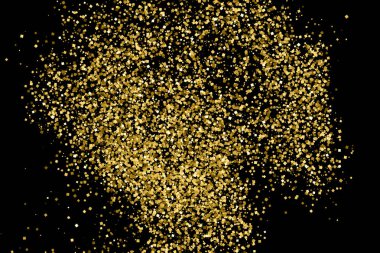 Altın glitter doku siyah izole. Amber parçacıklar renk. Kutlama arka plan. Altın patlama konfeti. Vektör çizim, eps 10.