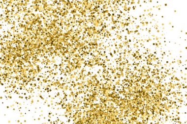Altın glitter doku üzerinde beyaz izole. Amber renkli arka planı. Altın patlama konfeti. Vektör çizim, eps 10.